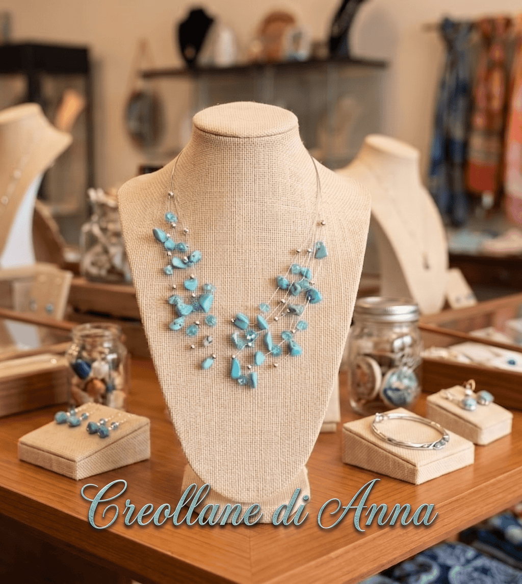 Collane Collana Multifilo Artigianale Handmade | Acciaio, Chips di Pasta di Turchese e Cristalli | Made in Italy - Handmade Made in Italy