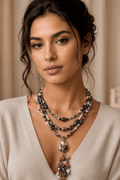 Collane Collana Multifilo Artigianale Handmade | Diaspro Picasso, Perle Naturali, Cristalli ed Elemento Centrale in Perle e Pasta di Corallo | Made in Italy - Handmade Made in Italy