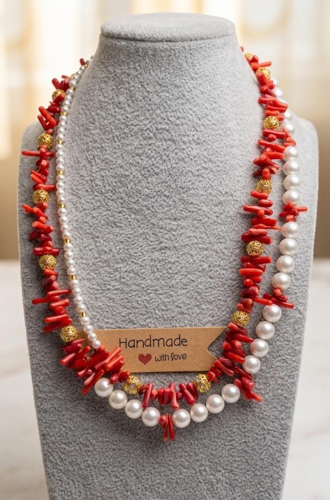 Collane Collana multifilo in perle e corallo bambù | Handmade Italia - Handmade Made in Italy