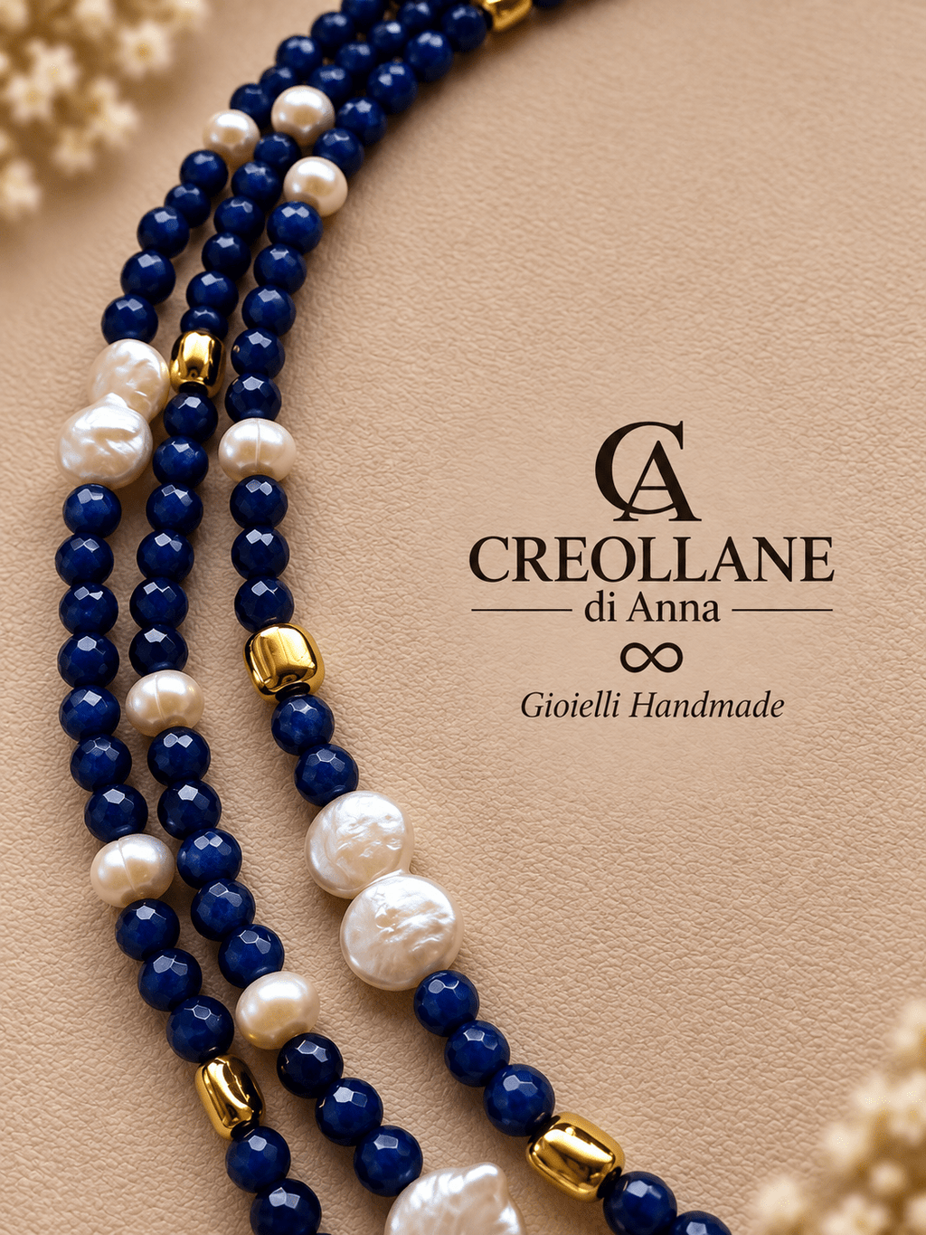 Collane Collana Multifilo Occhio di Gatto Blu, Ematite Oro e Perle Barocche | Made in Italy - Handmade Made in Italy
