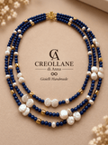 Collane Collana Multifilo Occhio di Gatto Blu, Ematite Oro e Perle Barocche | Made in Italy - Handmade Made in Italy