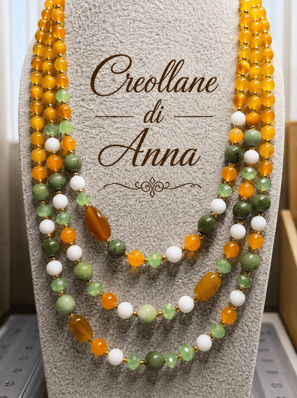 Collane Collana Multistrato Artigianale Handmade | Serpentino, Agata e Cristalli Verdi | Made in Italy - Handmade Made in Italy