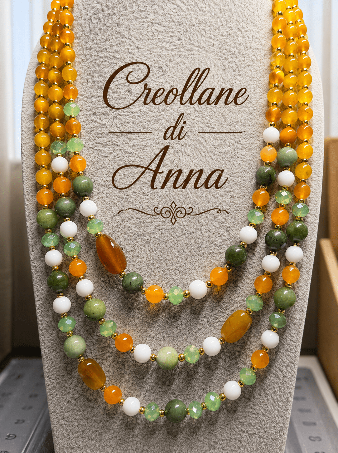 Collane Collana Multistrato Artigianale Handmade | Serpentino, Agata e Cristalli Verdi | Made in Italy - Handmade Made in Italy
