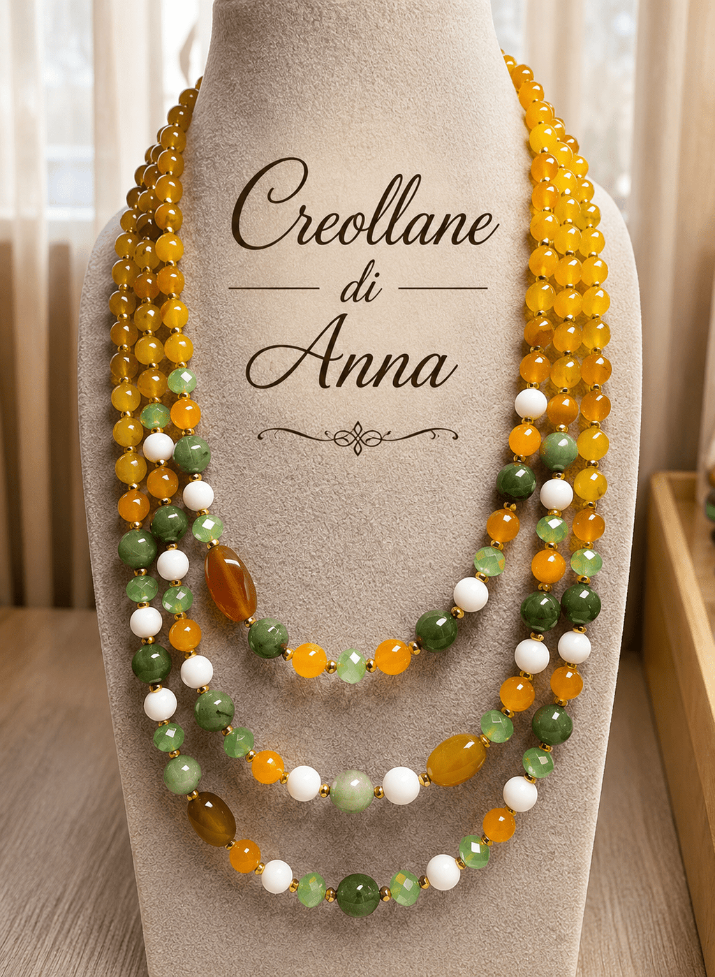 Collane Collana Multistrato Artigianale Handmade | Serpentino, Agata e Cristalli Verdi | Made in Italy - Handmade Made in Italy
