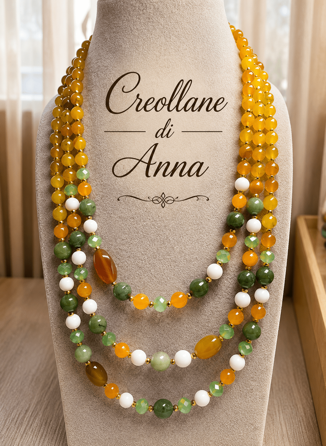 Collane Collana Multistrato Artigianale Handmade | Serpentino, Agata e Cristalli Verdi | Made in Italy - Handmade Made in Italy