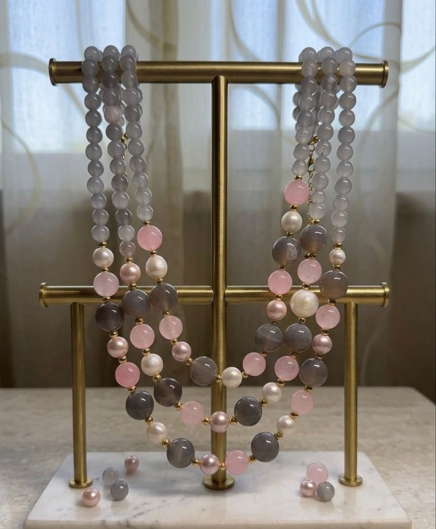 Collane Collana pietra quarzo rosa e calcedonio blu | Handmade Italia - Handmade Made in Italy