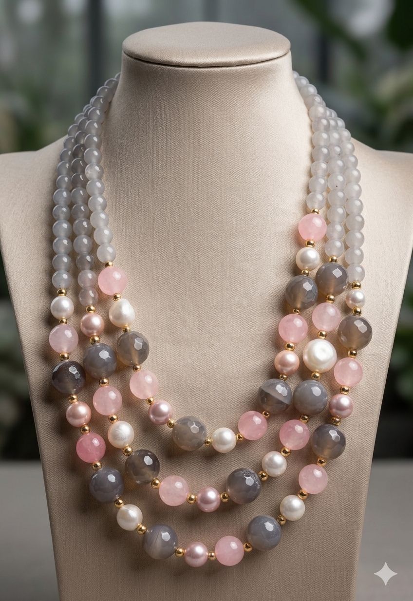 Collane Collana pietra quarzo rosa e calcedonio blu | Handmade Italia - Handmade Made in Italy