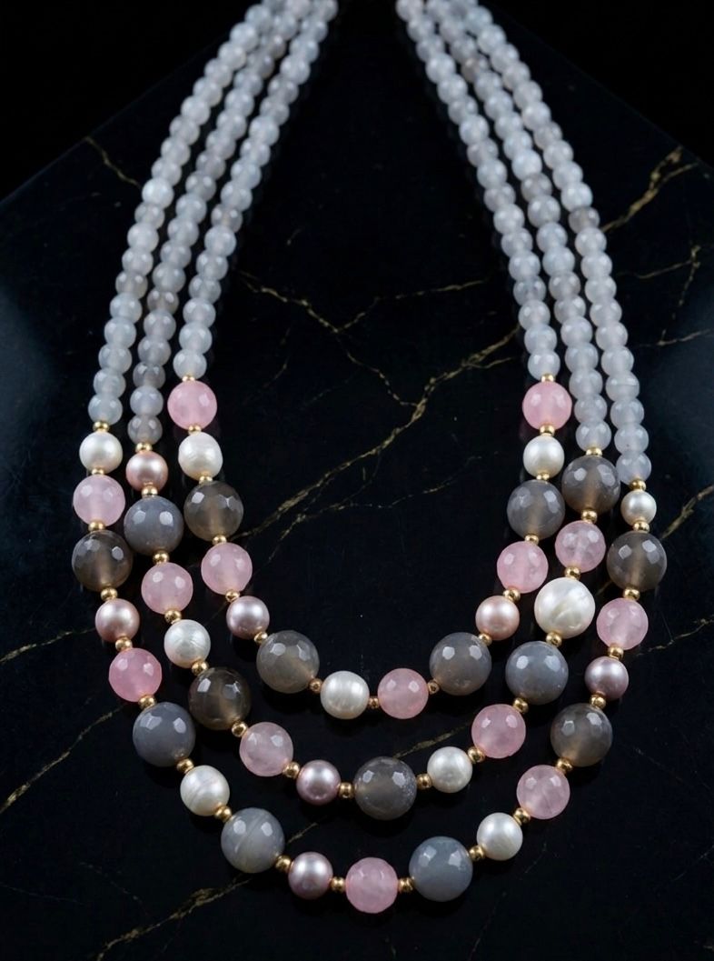 Collane Collana pietra quarzo rosa e calcedonio blu | Handmade Italia - Handmade Made in Italy