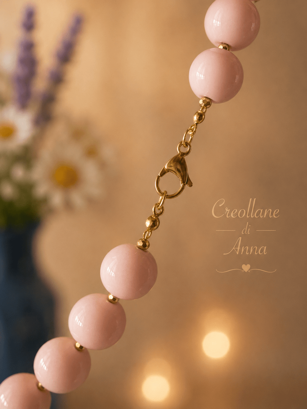 Collana Pietre Naturali – Opale Rosa, Perle di Maiorca e Cameo in Conchiglia con Ciondolo | Made in Italy
