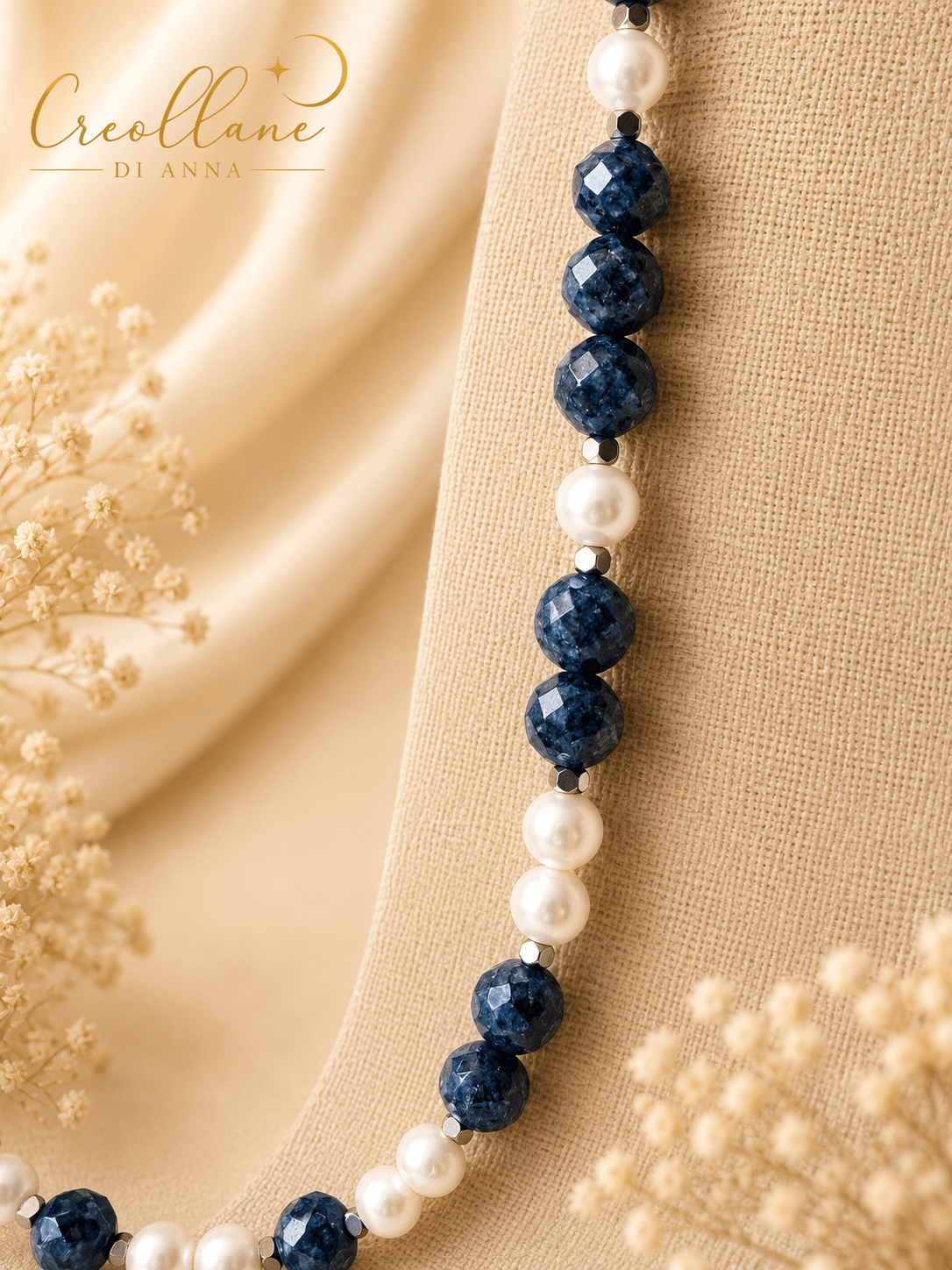Collane Collana Sodalite Blu Taglio Stella, Perle di Maiorca ed Ematite | Made in Italy - Handmade Made in Italy