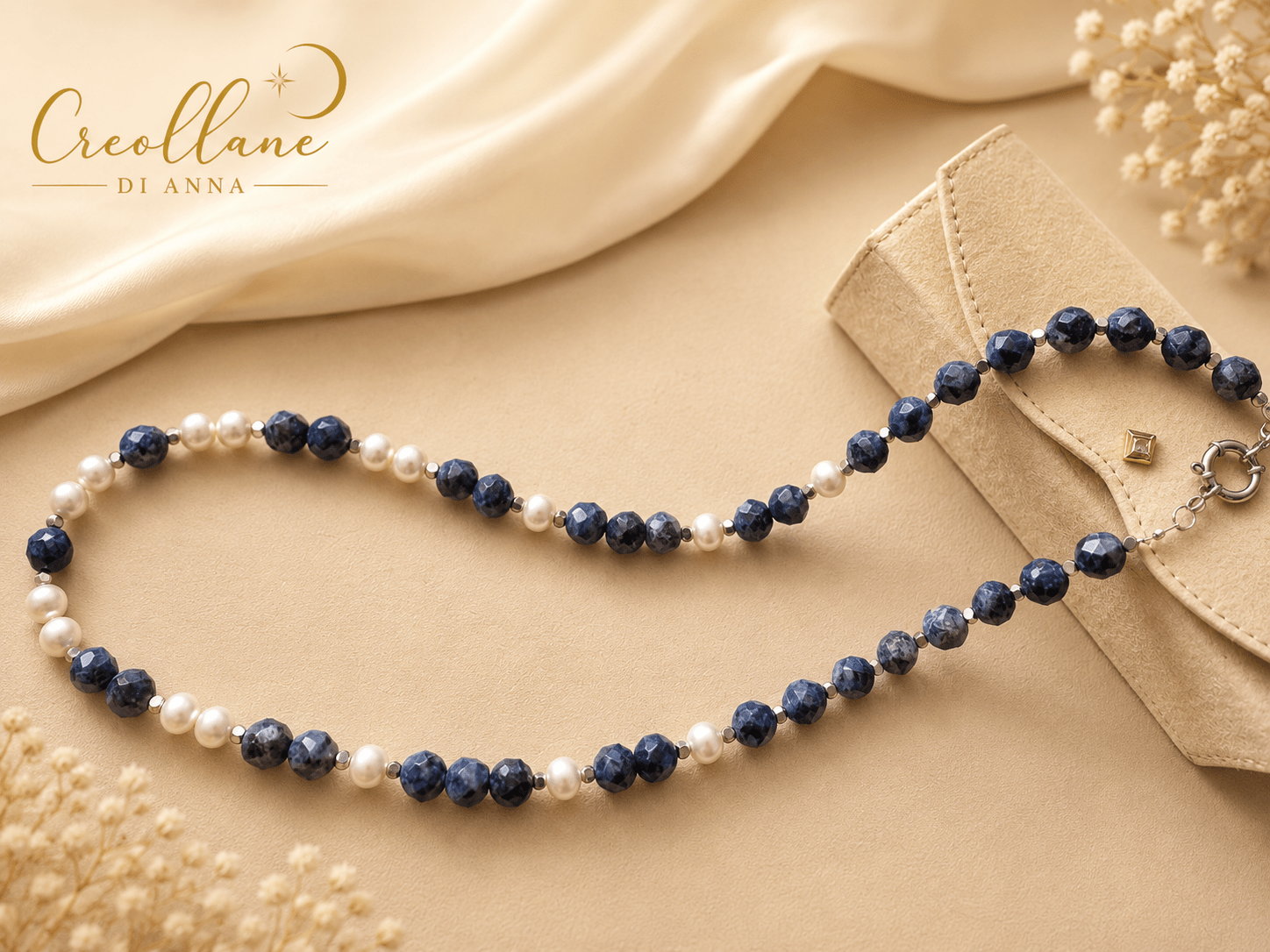 Collane Collana Sodalite Blu Taglio Stella, Perle di Maiorca ed Ematite | Made in Italy - Handmade Made in Italy
