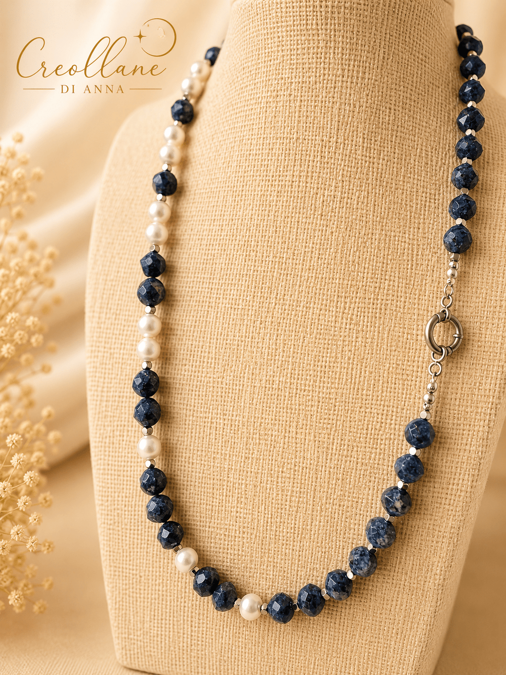 Collane Collana Sodalite Blu Taglio Stella, Perle di Maiorca ed Ematite | Made in Italy - Handmade Made in Italy