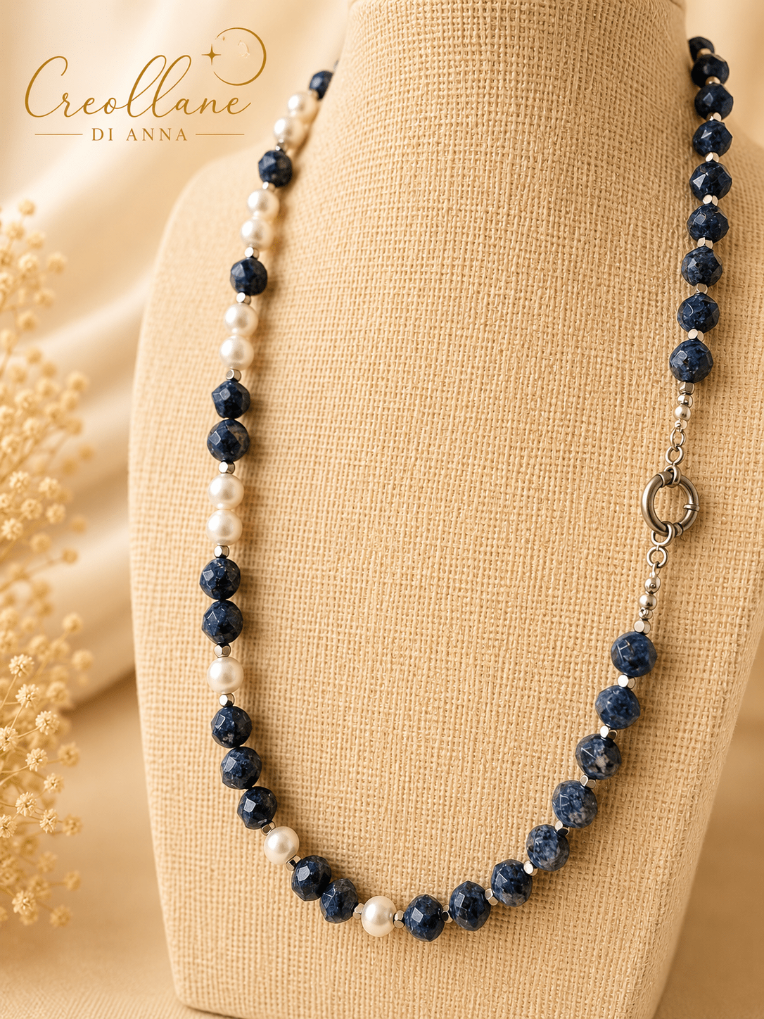 Collane Collana Sodalite Blu Taglio Stella, Perle di Maiorca ed Ematite | Made in Italy - Handmade Made in Italy