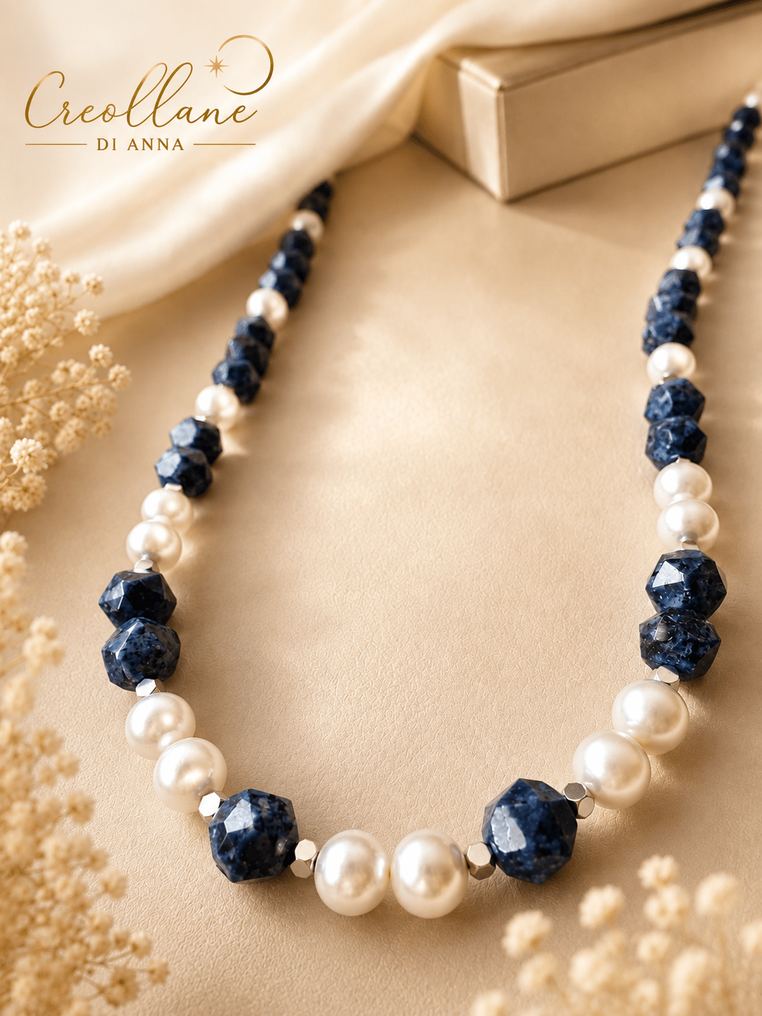 Collane Collana Sodalite Blu Taglio Stella, Perle di Maiorca ed Ematite | Made in Italy - Handmade Made in Italy