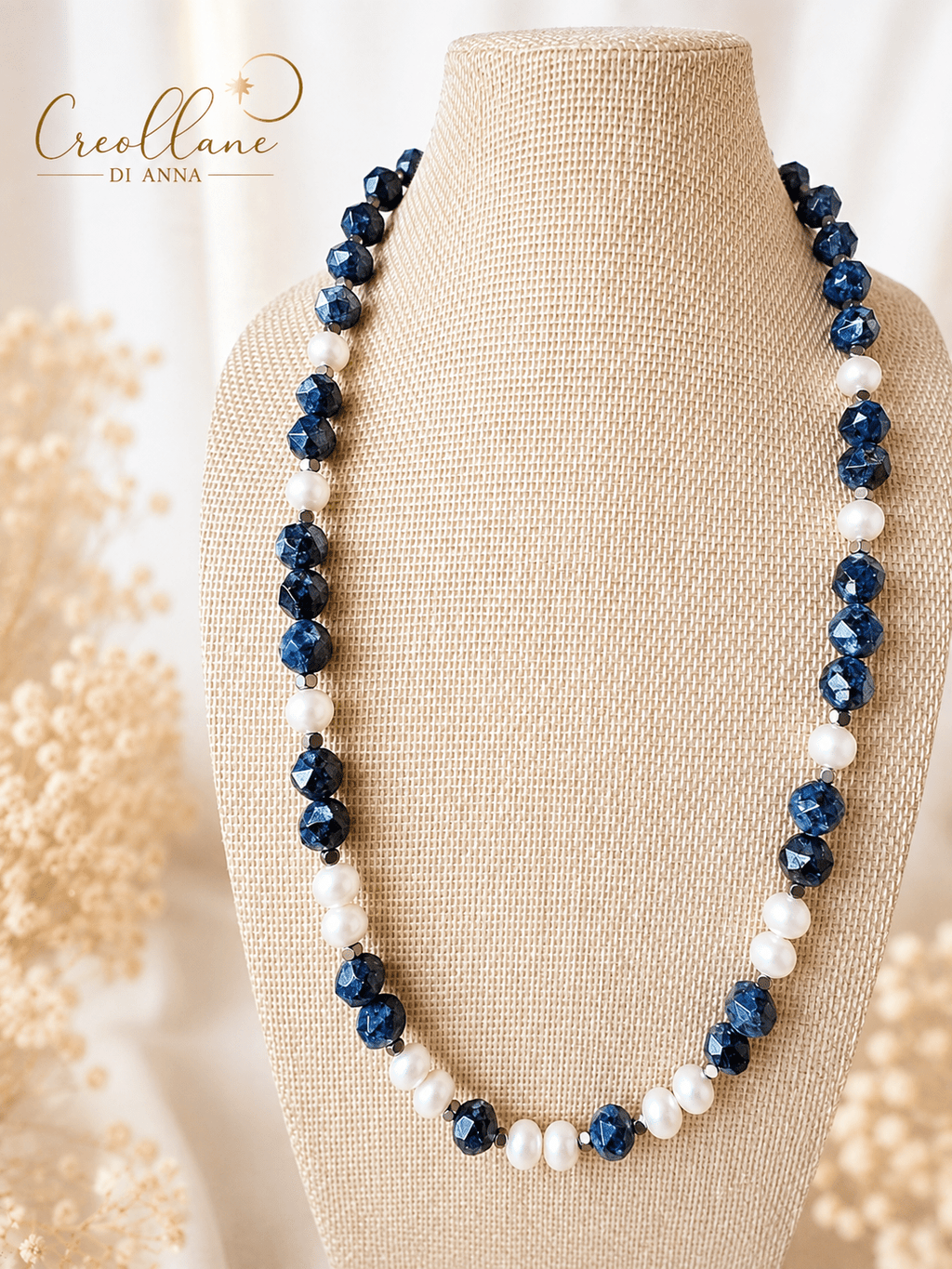 Collane Collana Sodalite Blu Taglio Stella, Perle di Maiorca ed Ematite | Made in Italy - Handmade Made in Italy