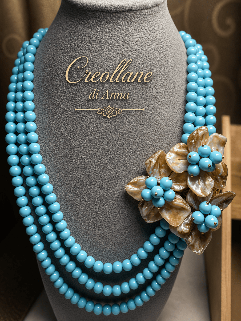 Collane Collana Tre Fili Artigianale Handmade | Pasta di Turchese, Perle Naturali e Madreperla | Made in Italy - Handmade Made in Italy