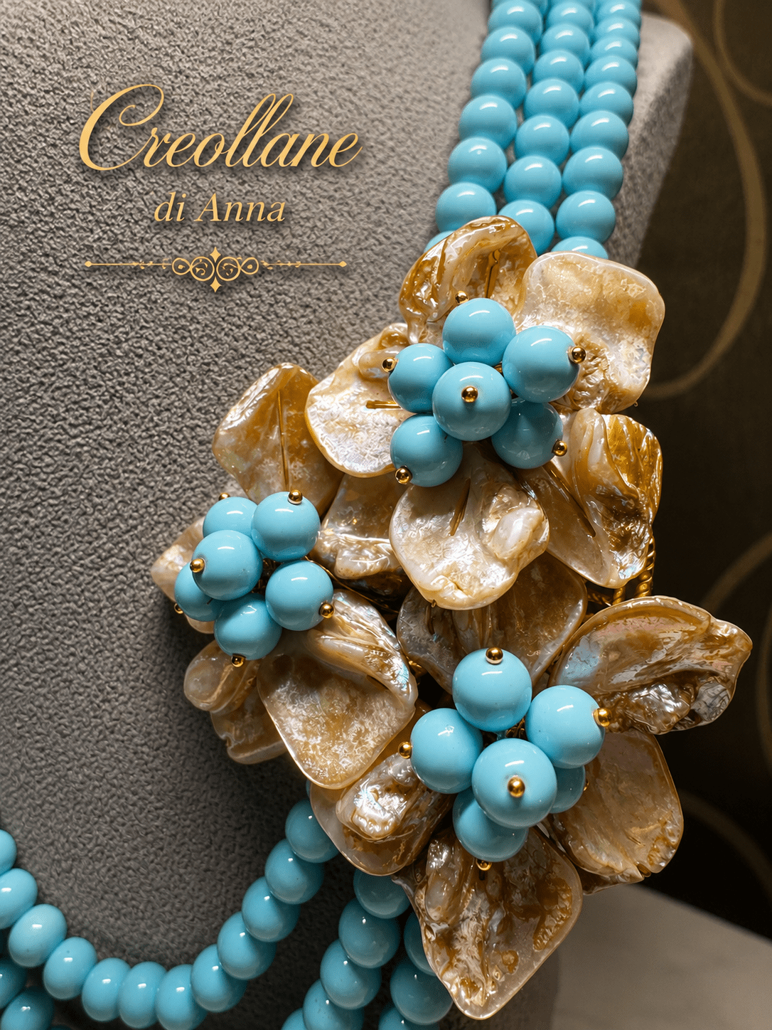 Collane Collana Tre Fili Artigianale Handmade | Pasta di Turchese, Perle Naturali e Madreperla | Made in Italy - Handmade Made in Italy