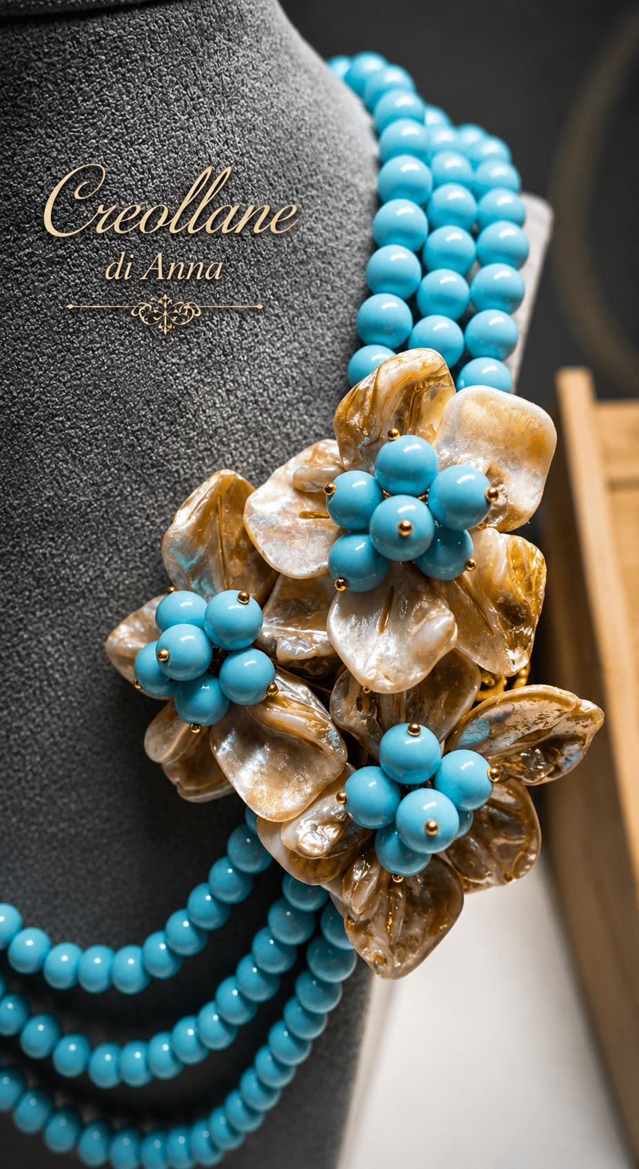 Collane Collana Tre Fili Artigianale Handmade | Pasta di Turchese, Perle Naturali e Madreperla | Made in Italy - Handmade Made in Italy