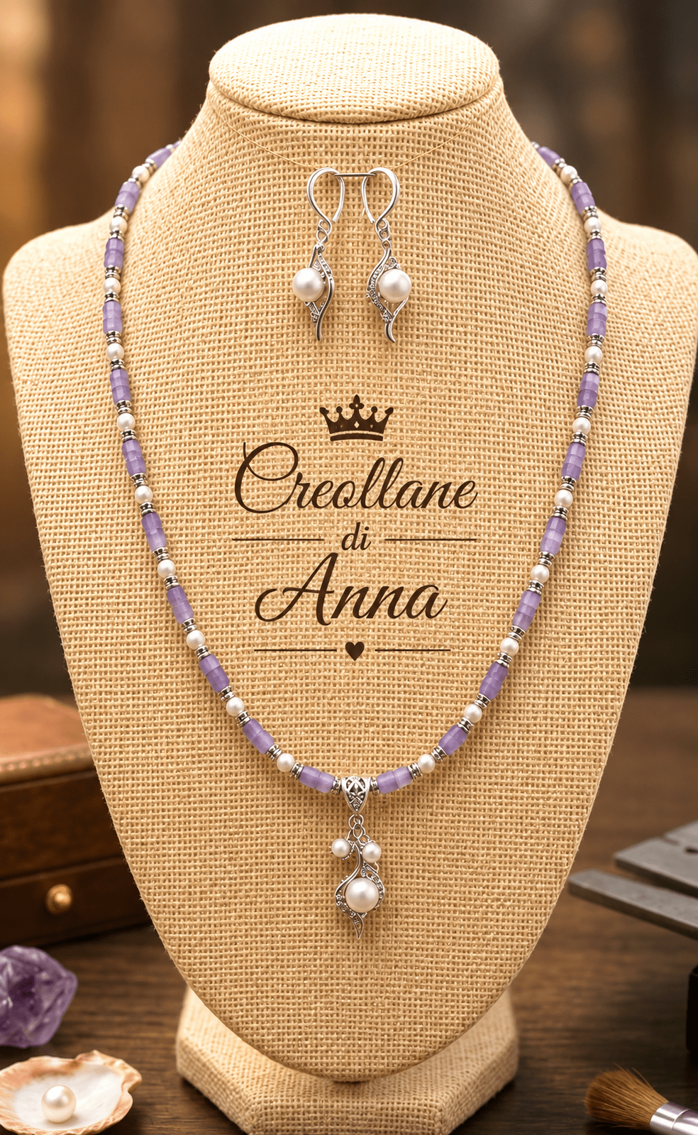 Collane Set Collana e Orecchini Artigianale Handmade | Tanzanite, Ematite Silver e Perle di Maiorca | Made in Italy - Handmade Made in Italy