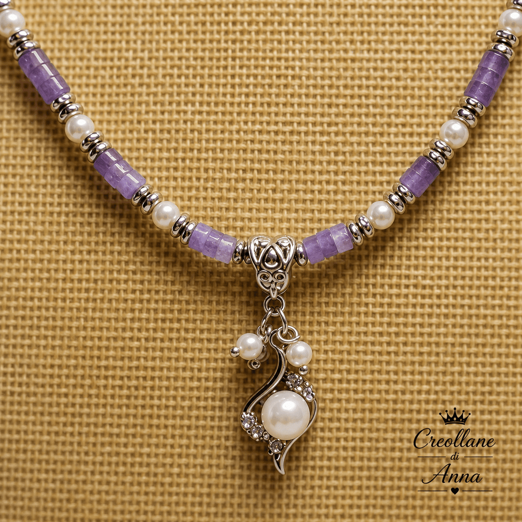 Collane Set Collana e Orecchini Artigianale Handmade | Tanzanite, Ematite Silver e Perle di Maiorca | Made in Italy - Handmade Made in Italy
