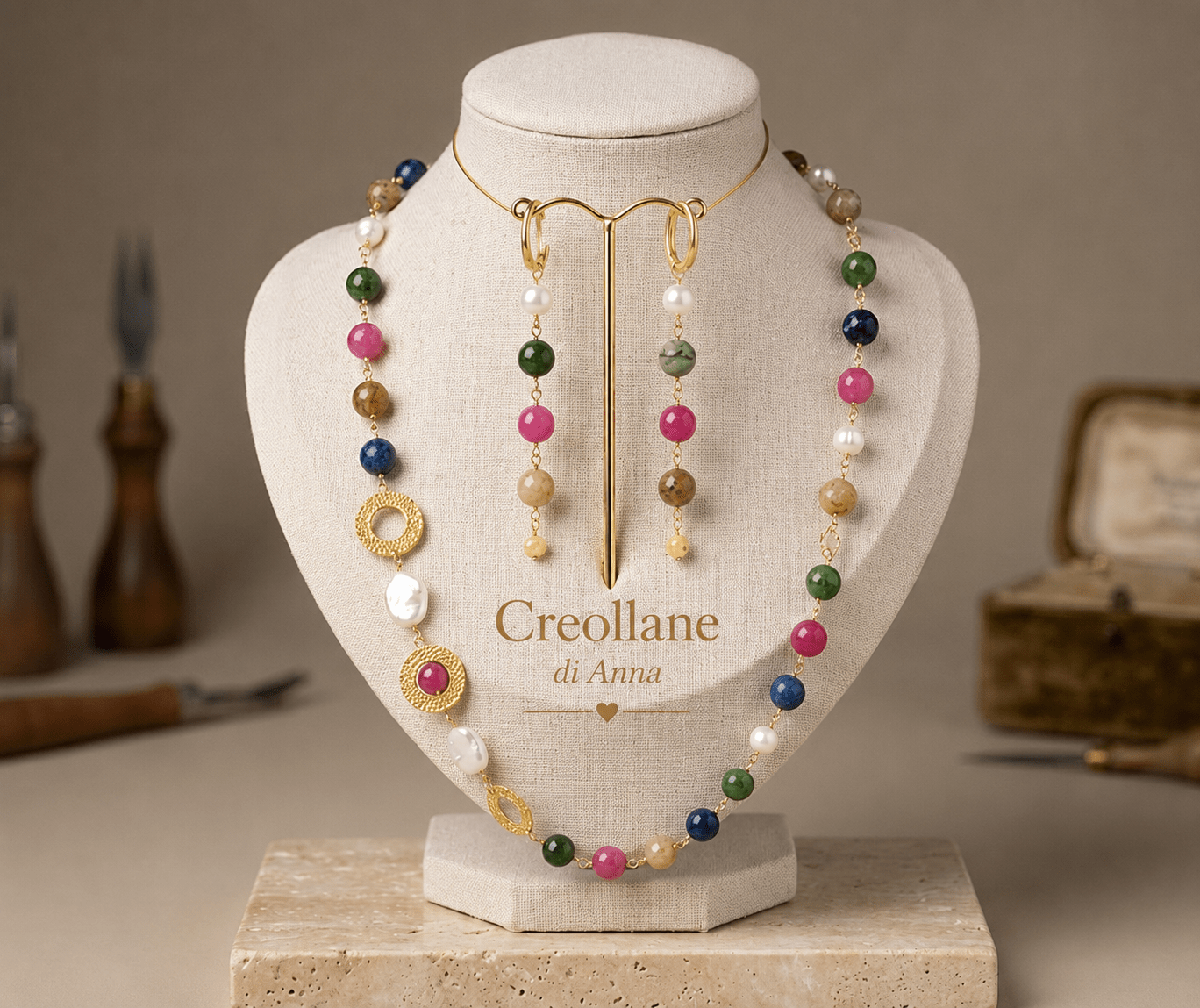 Collane Set Gioielli Artigianale Handmade | Agata a Catena Rosario | Collana, Orecchini e Bracciale | Made in Italy - Handmade Made in Italy