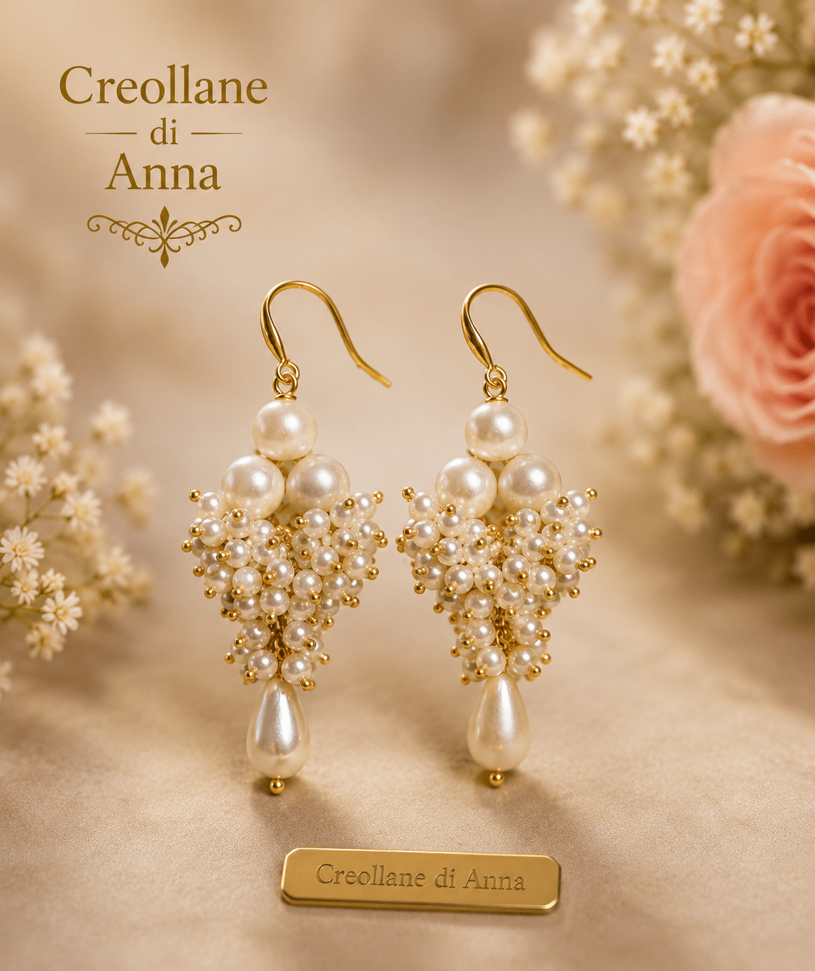 Orecchini Orecchini Pendenti a Grappolo Artigianali Handmade | Perle Coltivate e Finiture in Metallo Dorato | Made in Italy - Handmade Made in Italy