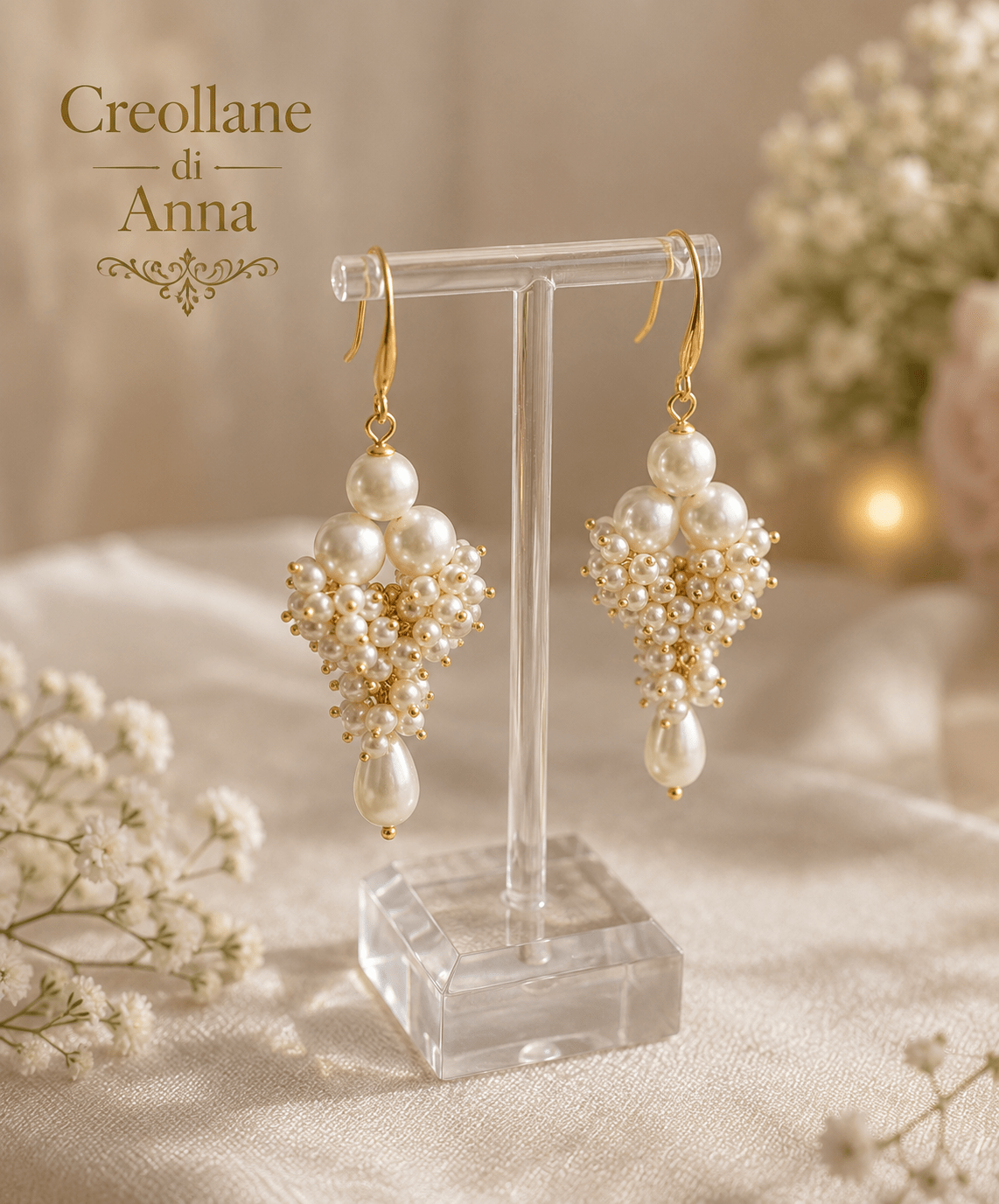 Orecchini Orecchini Pendenti a Grappolo Artigianali Handmade | Perle Coltivate e Finiture in Metallo Dorato | Made in Italy - Handmade Made in Italy