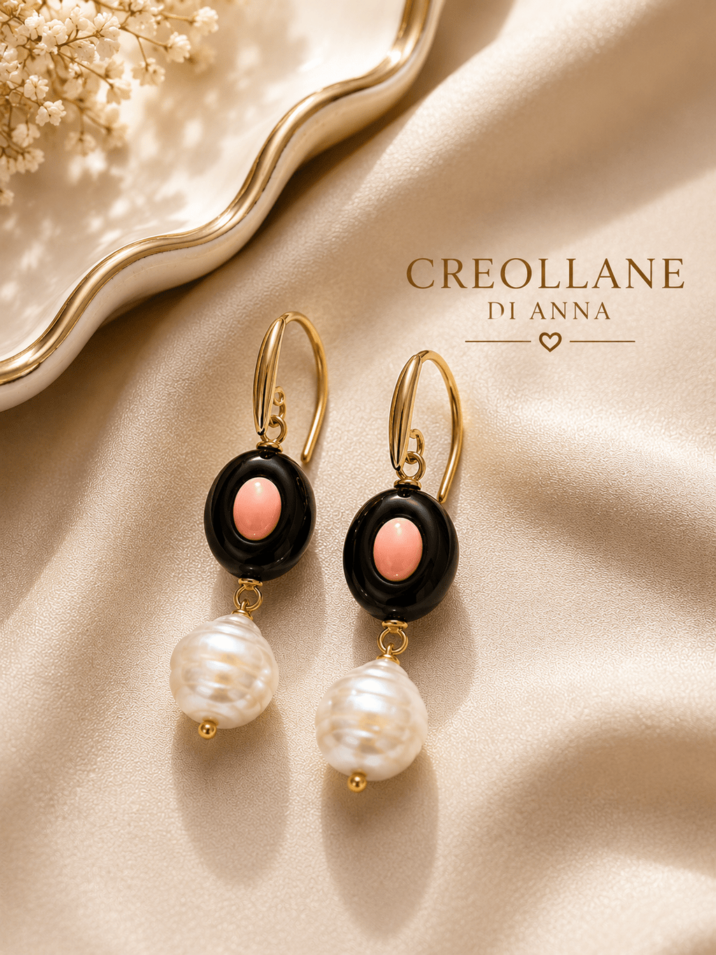 Orecchini Orecchini Pendenti Artigianali Handmade | Onice Nero e Perle di Fiume Coltivate | Made in Italy - Handmade Made in Italy