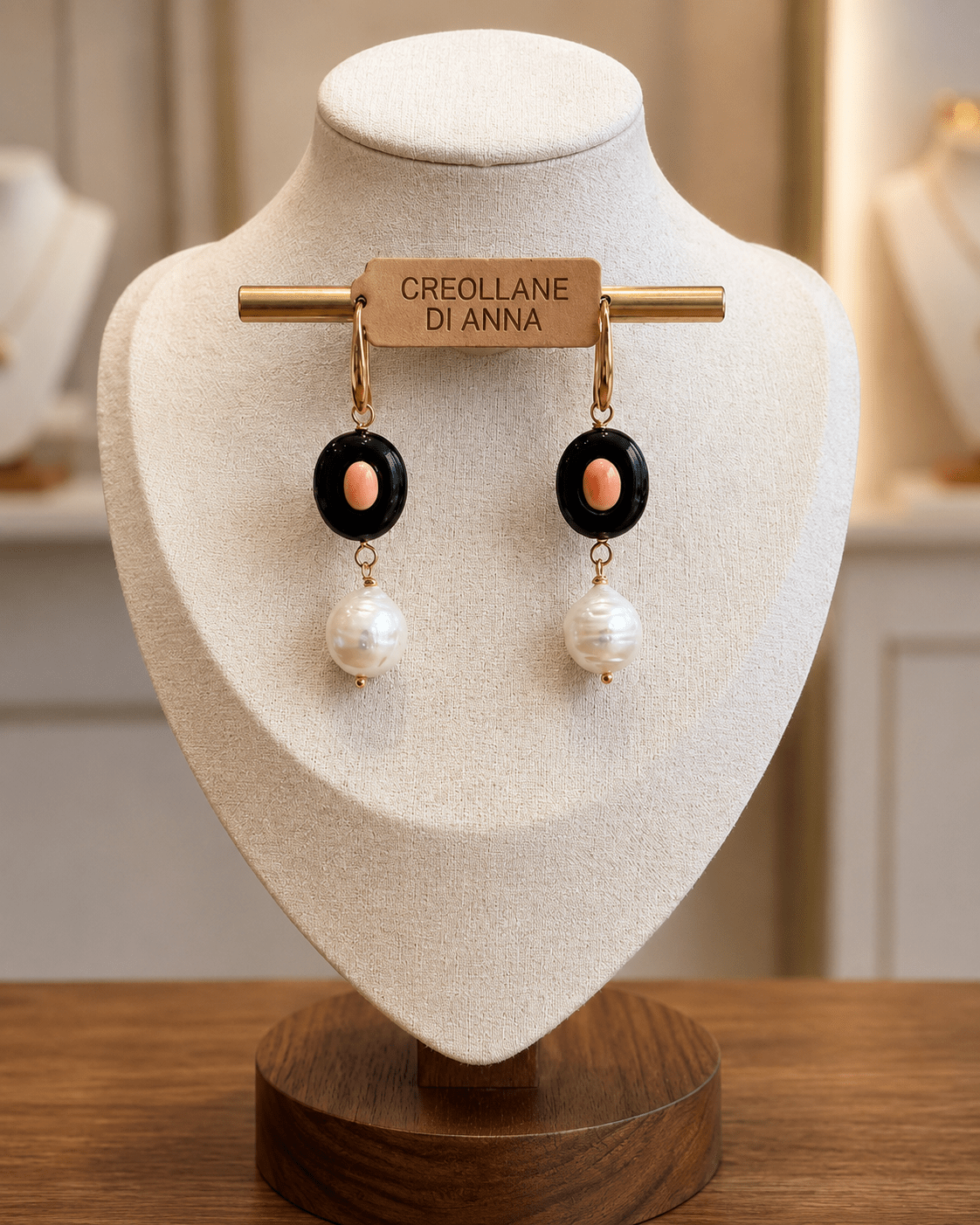 Orecchini Orecchini Pendenti Artigianali Handmade | Onice Nero e Perle di Fiume Coltivate | Made in Italy - Handmade Made in Italy
