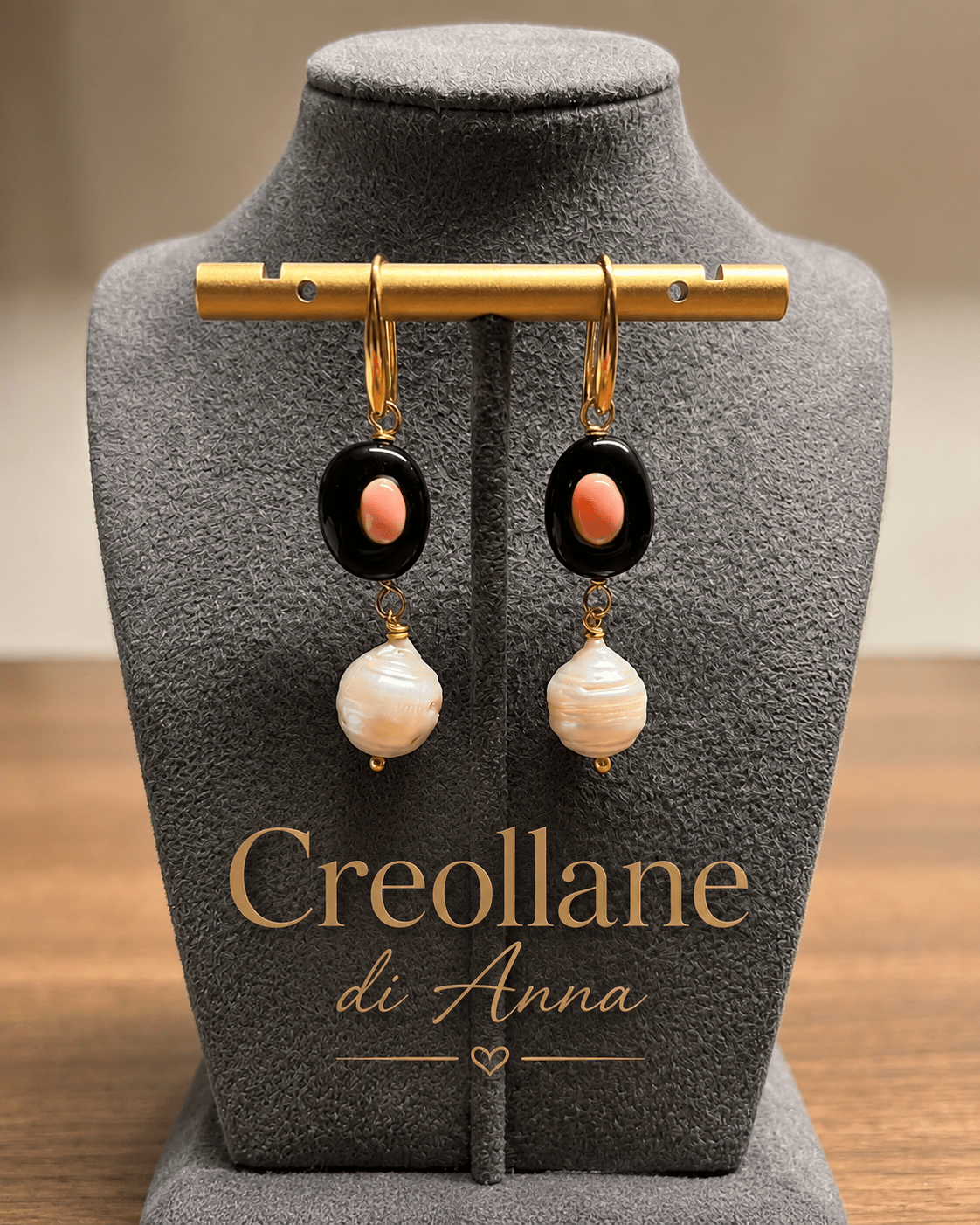 Orecchini Orecchini Pendenti Artigianali Handmade | Onice Nero e Perle di Fiume Coltivate | Made in Italy - Handmade Made in Italy