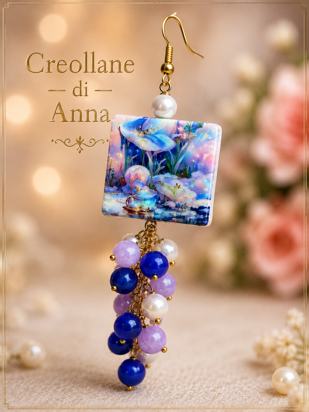 Orecchini Pendenti Lunghi Artigianali | Ceramica Maiolica con Paesaggio Dipinto | Made in Italy