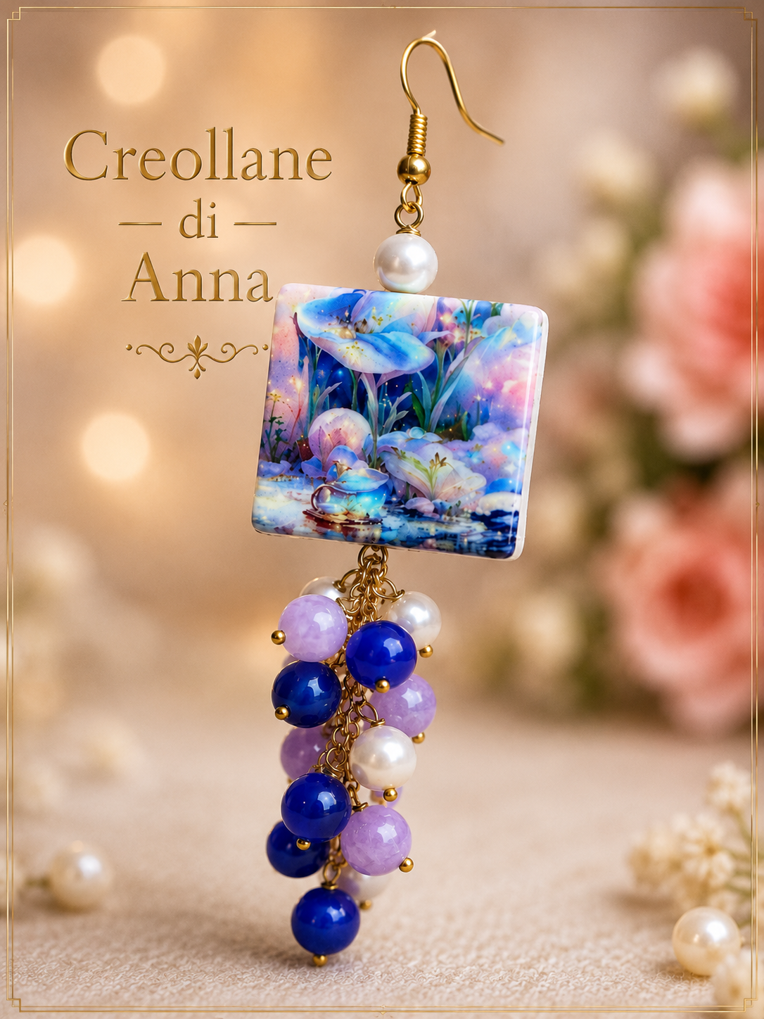 Orecchini Pendenti Lunghi Artigianali | Ceramica Maiolica con Paesaggio Dipinto | Made in Italy