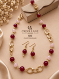 Set collana e orecchini Collana e Orecchini Quarzo Rosa e Radice di Rubino | Made in Italy - Handmade Made in Italy