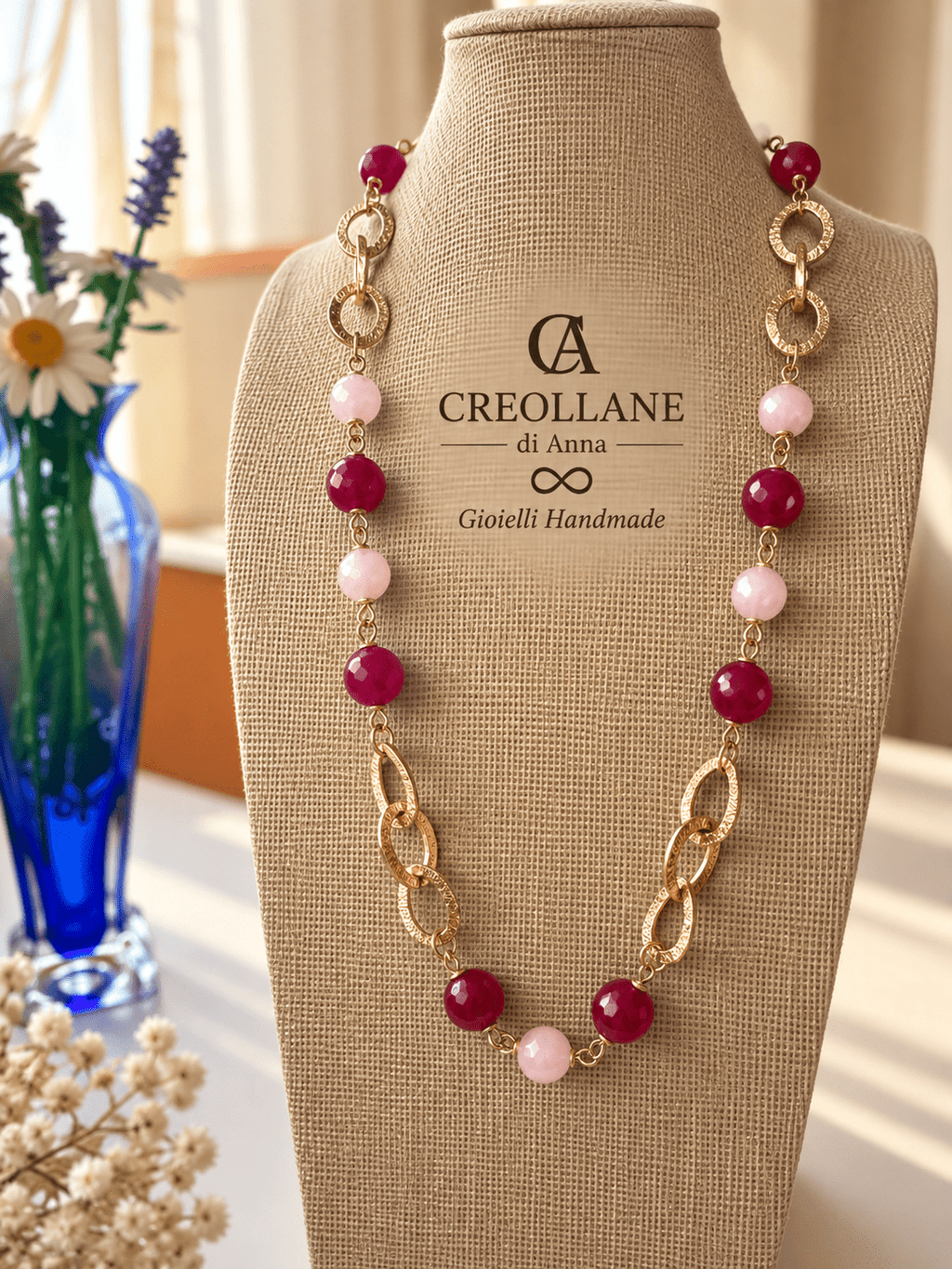 Set collana e orecchini Collana e Orecchini Quarzo Rosa e Radice di Rubino | Made in Italy - Handmade Made in Italy
