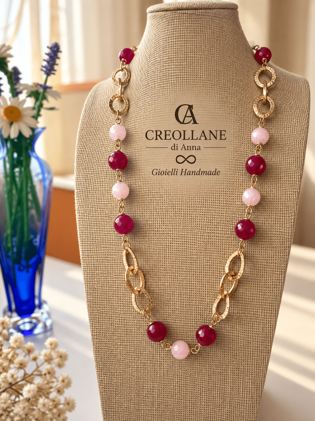 Set collana e orecchini Collana e Orecchini Quarzo Rosa e Radice di Rubino | Made in Italy - Handmade Made in Italy