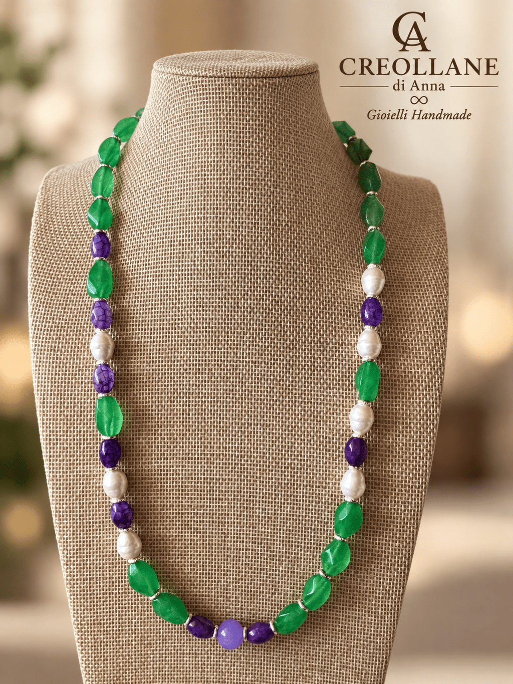 Set Gioielli Collana e Orecchini Agata Verde e Perle di Maiorca | Made in Italy - Handmade Made in Italy