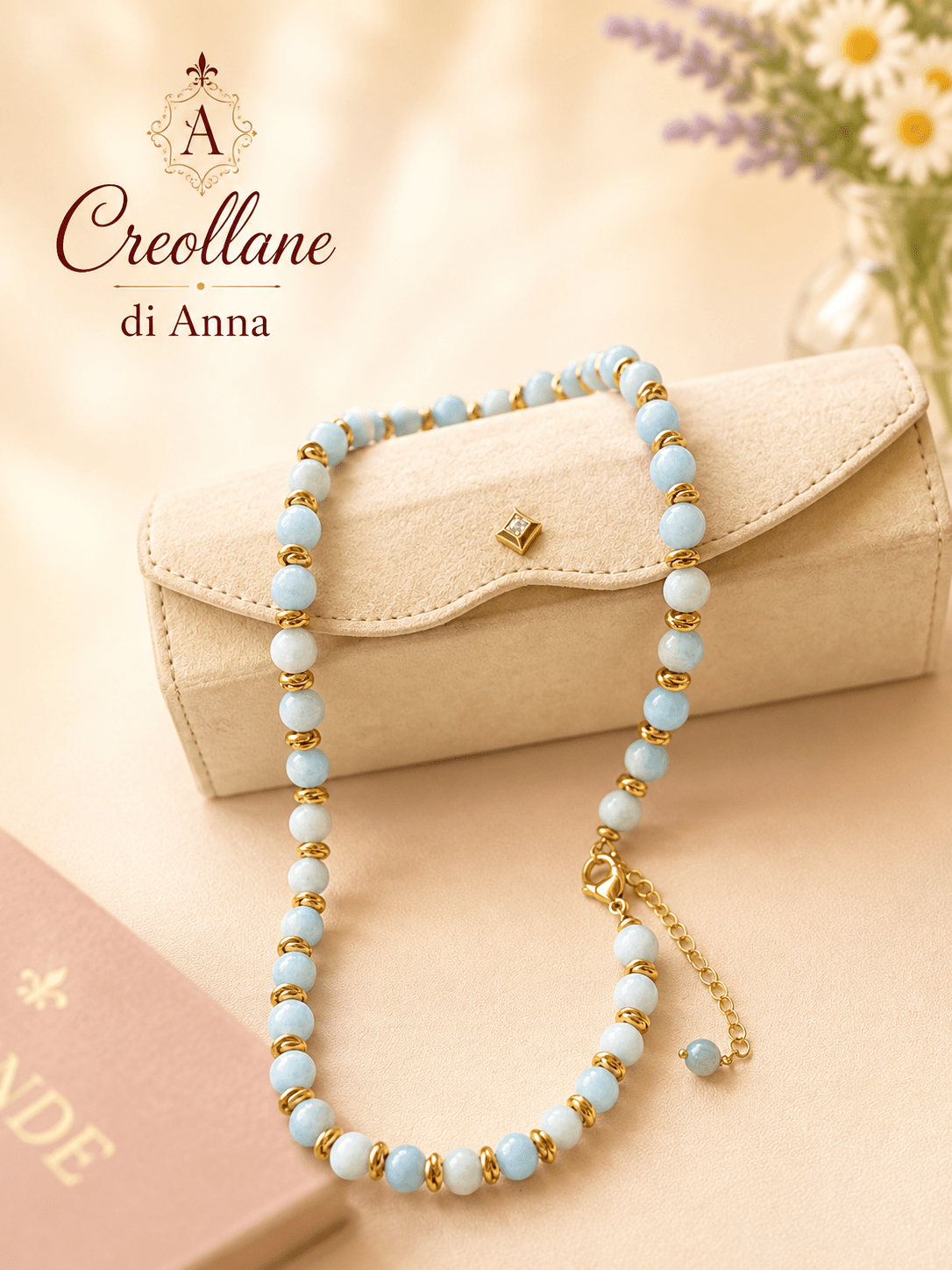 Set Gioielli Parure Calcedonio Blu Naturale, Collana e Bracciale Pietre Tonde 8 mm | Made in Italy - Handmade Made in Italy