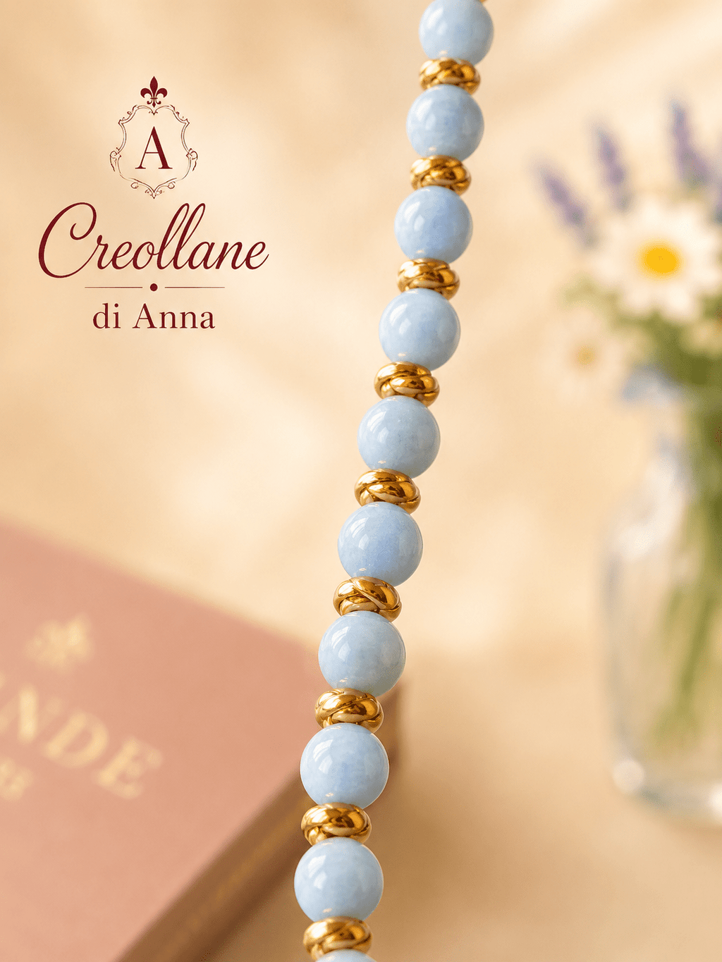 Set Gioielli Parure Calcedonio Blu Naturale, Collana e Bracciale Pietre Tonde 8 mm | Made in Italy - Handmade Made in Italy
