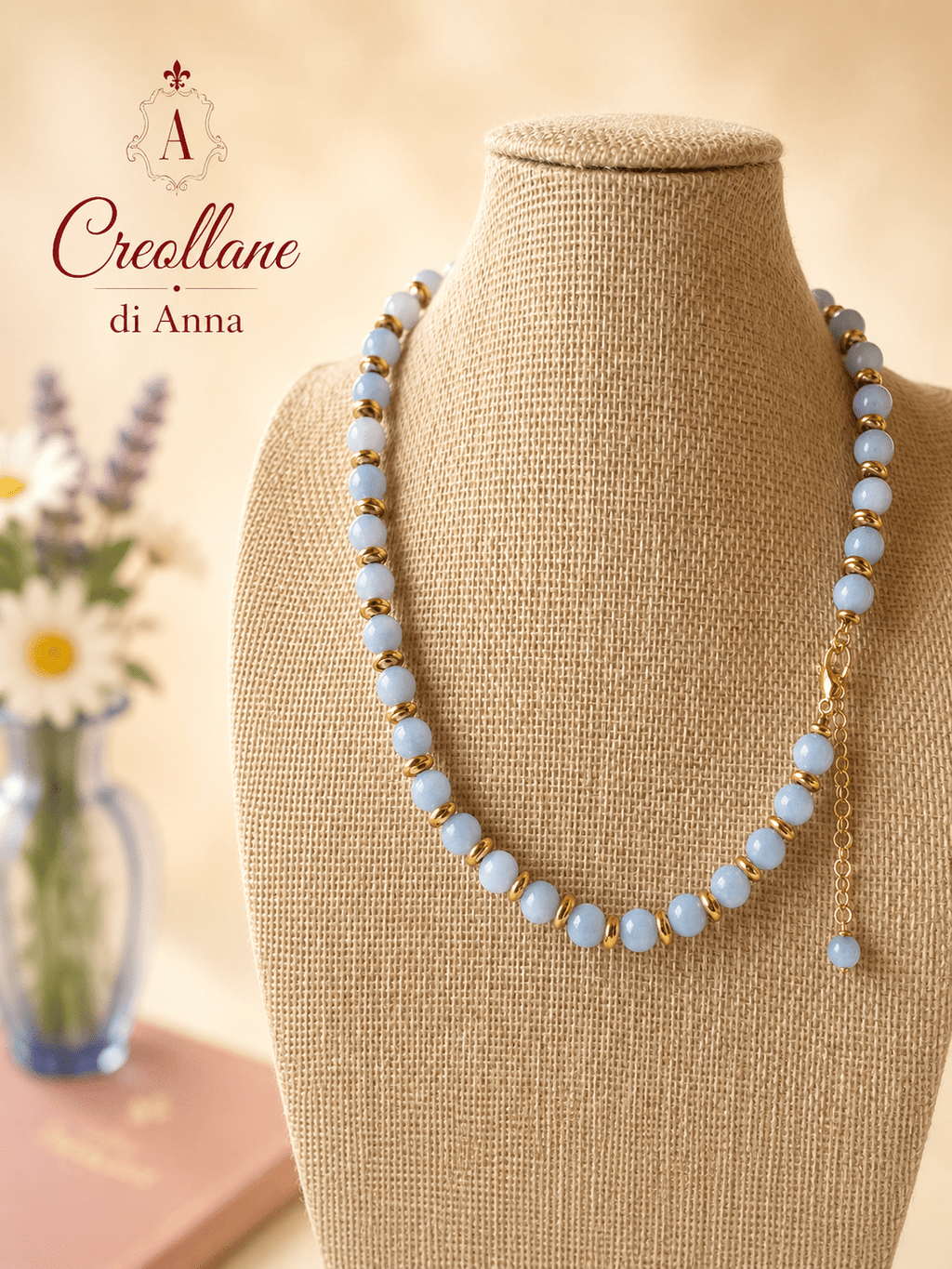Set Gioielli Parure Calcedonio Blu Naturale, Collana e Bracciale Pietre Tonde 8 mm | Made in Italy - Handmade Made in Italy